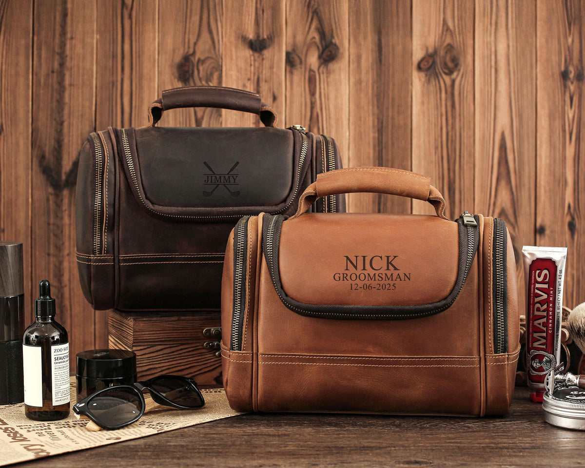Personalized Leather Dopp Kit, Laser Engraved Men’s Toiletry Bag, Full Grain Leather Toiletry Bag, Gift for Him, Groomsmen