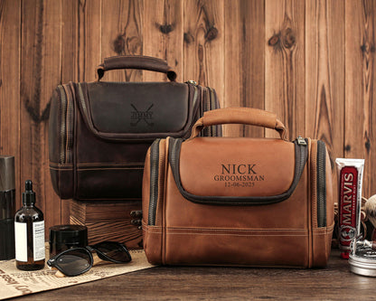 Personalized Leather Dopp Kit, Laser Engraved Men’s Toiletry Bag, Full Grain Leather Toiletry Bag, Gift for Him, Groomsmen