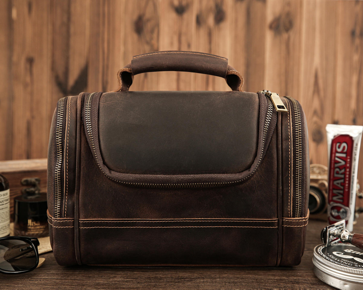 Personalized Leather Dopp Kit, Laser Engraved Men’s Toiletry Bag, Full Grain Leather Toiletry Bag, Gift for Him, Groomsmen