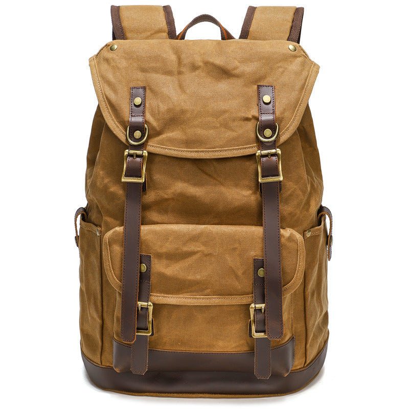 Waxed Canvas Backpack Retro Full Grain Leather And Canvas Travel Backpack Waterproof Outdoor Climbing Backpack