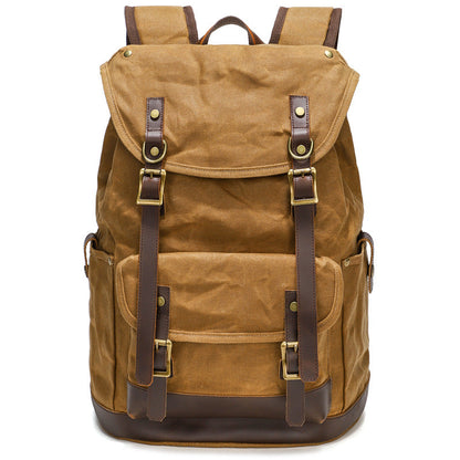 Waxed Canvas Backpack Retro Full Grain Leather And Canvas Travel Backpack Waterproof Outdoor Climbing Backpack