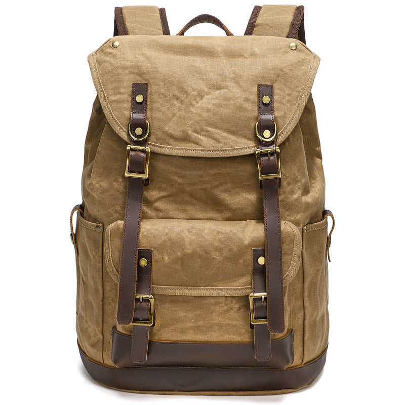Waxed Canvas Backpack Retro Full Grain Leather And Canvas Travel Backpack Waterproof Outdoor Climbing Backpack