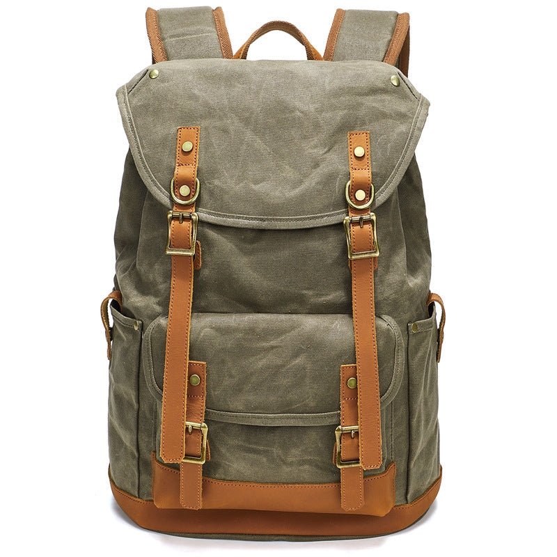 Waxed Canvas Backpack Retro Full Grain Leather And Canvas Travel Backpack Waterproof Outdoor Climbing Backpack