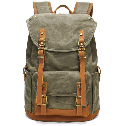 Waxed Canvas Backpack Retro Full Grain Leather And Canvas Travel Backpack Waterproof Outdoor Climbing Backpack