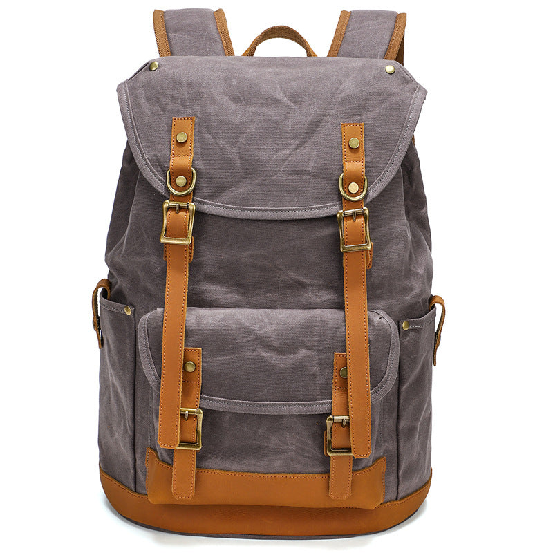 Waxed Canvas Backpack Retro Full Grain Leather And Canvas Travel Backpack Waterproof Outdoor Climbing Backpack