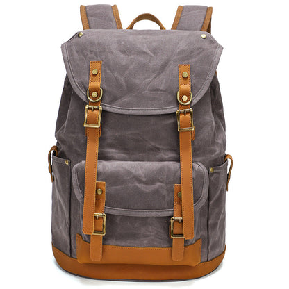 Waxed Canvas Backpack Retro Full Grain Leather And Canvas Travel Backpack Waterproof Outdoor Climbing Backpack