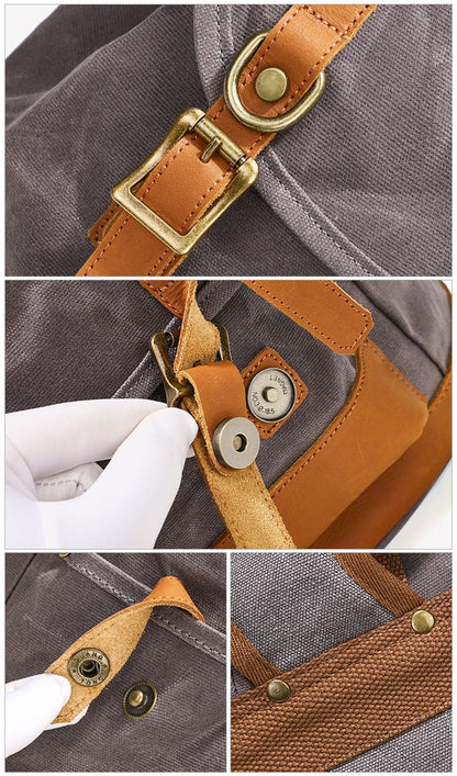 Waxed Canvas Backpack Retro Full Grain Leather And Canvas Travel Backpack Waterproof Outdoor Climbing Backpack